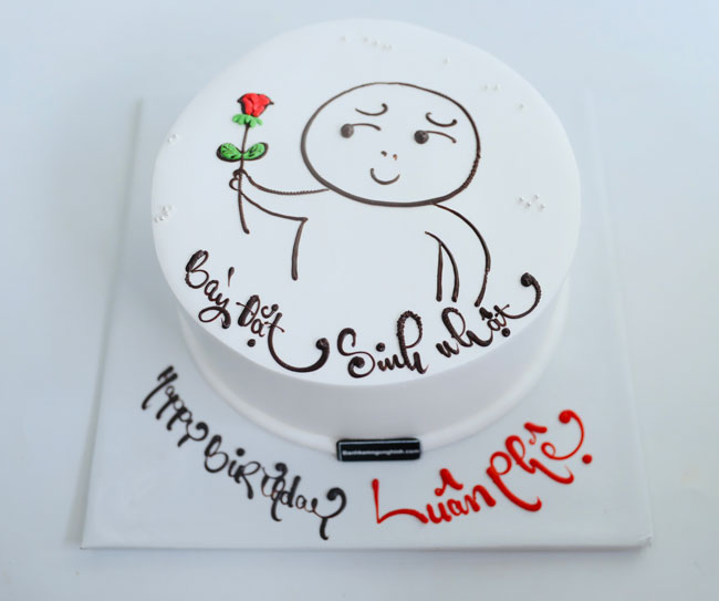 Bánh sinh nhật vẽ hình người nam cầm hoa hồng Style Hàn Quốc đáng yêu |  Bánh Kem Ngộ Nghĩnh