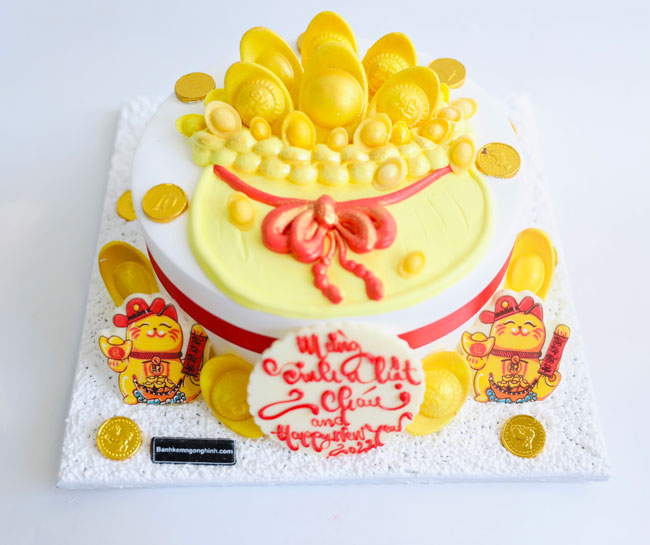 Bánh kem sinh nhật vẽ hình túi vàng đầy ấp thỏi vàng đẹp độc đáo | Bánh Kem  Ngộ Nghĩnh